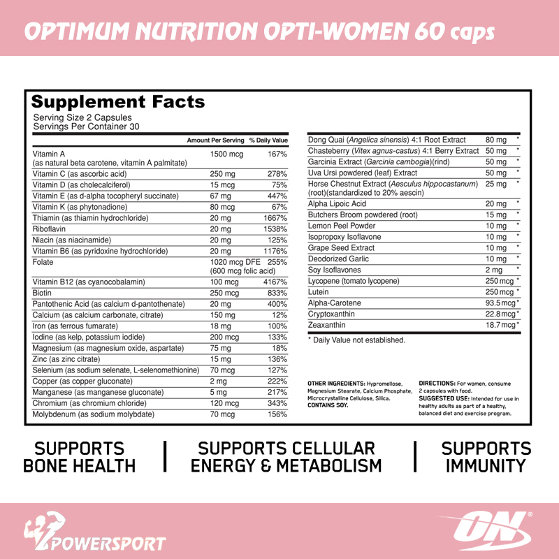 Спортивные витамины optimum nutrition opti-women 60caps | powersport. Com. Ua интернет-магазин спортивного питания